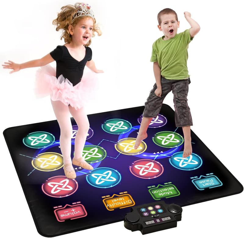 LED Light-Up Dance Game Mat for Kids, 12-Button, 1-2 Players