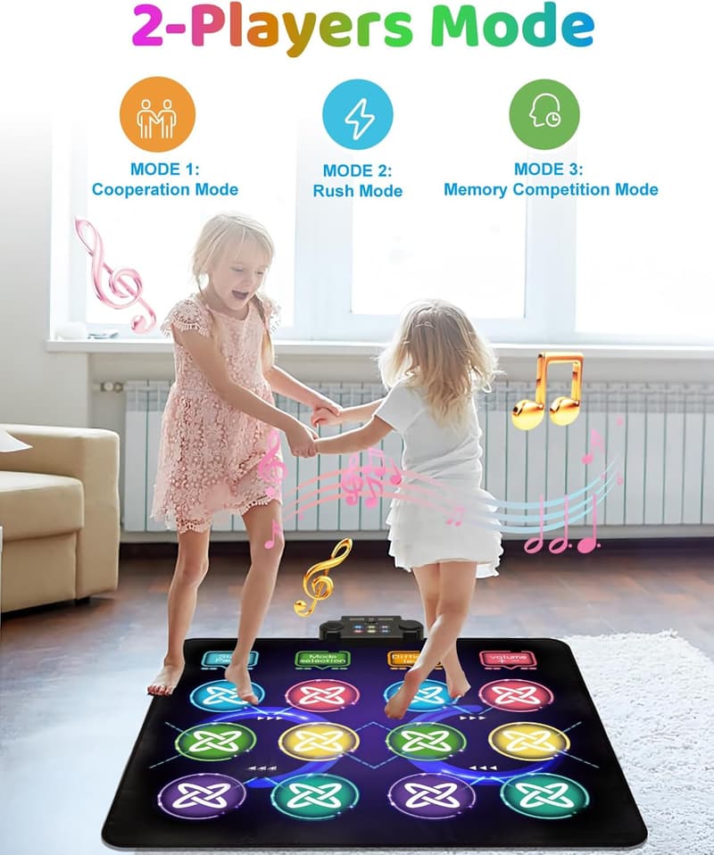 LED Light-Up Dance Game Mat for Kids, 12-Button, 1-2 Players