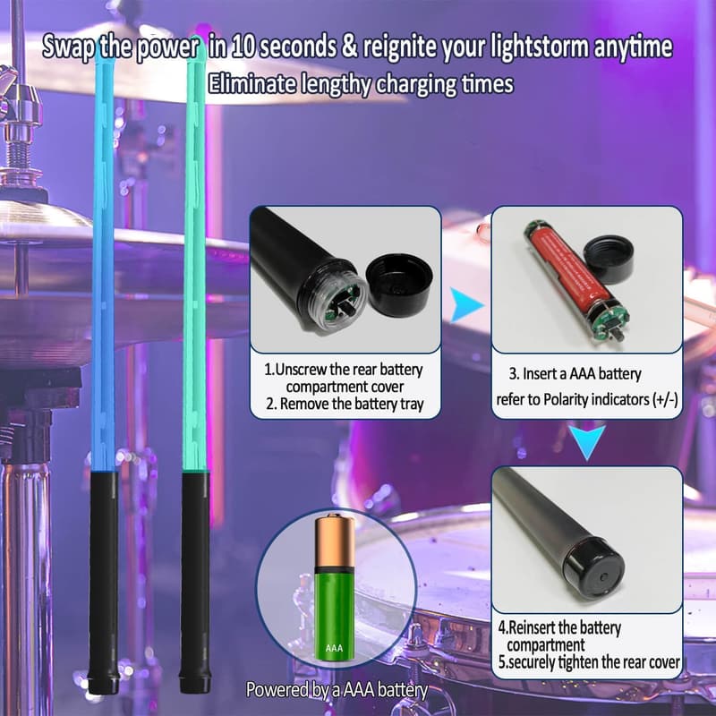 LED Glow Drumsticks - 21 Colors & 3 Modes for Drummers
