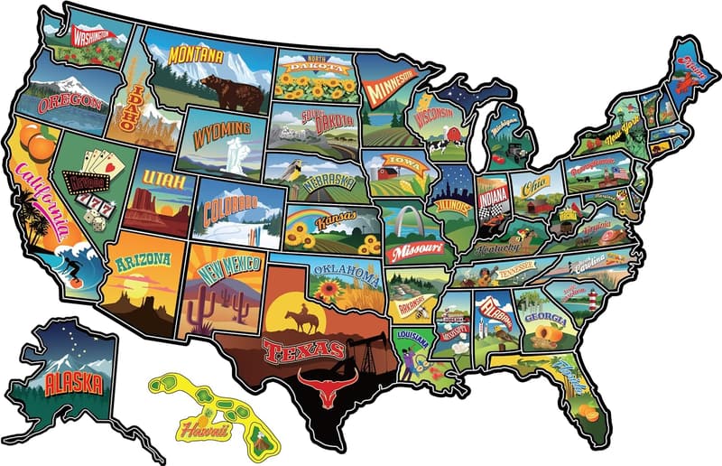 USA State Travel Map Vinyl Sticker - Waterproof Decal for RV
