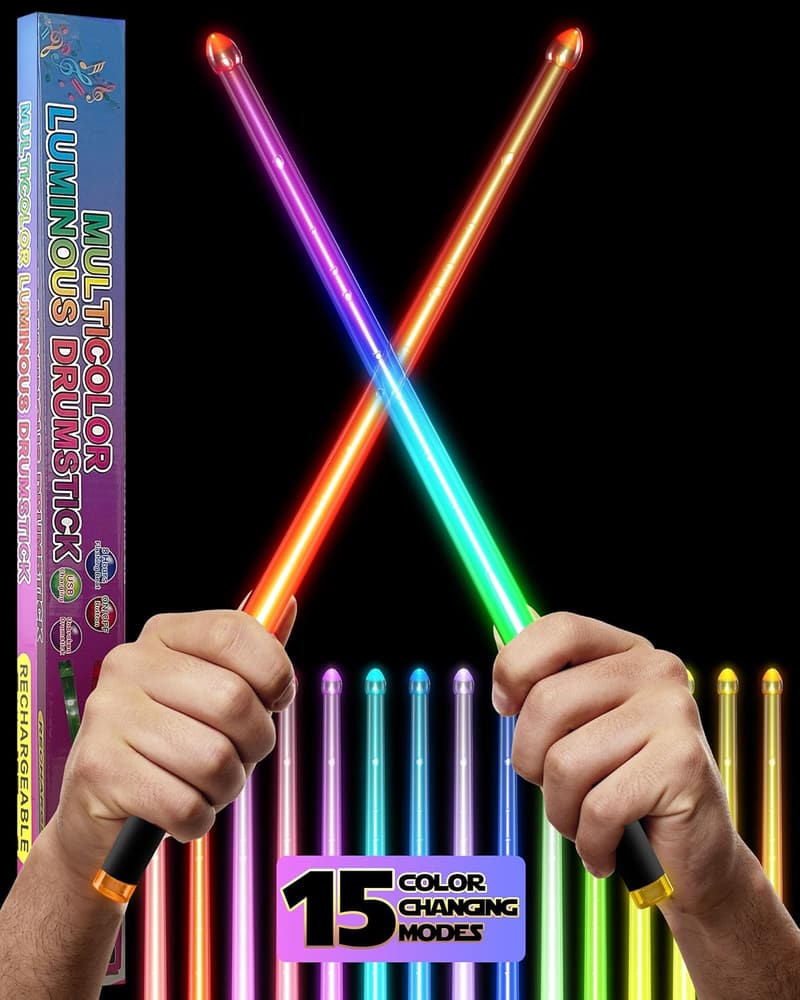 LED Lightsaber Drumsticks - Rechargeable, Color Changing, 10 Colors