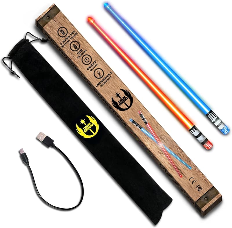 LED Lightsaber Drumsticks - Rechargeable, Color-Changing Glowing Set