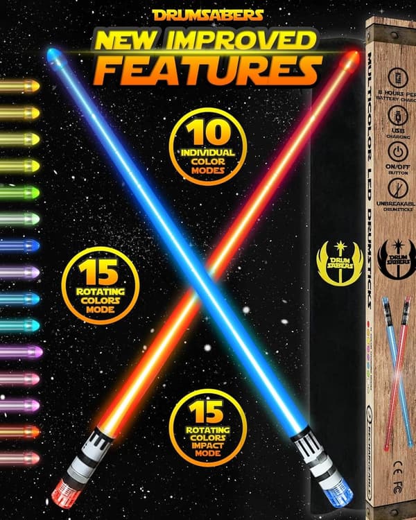 LED Lightsaber Drumsticks - Rechargeable, Color-Changing Glowing Set