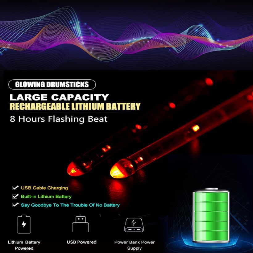 Personalized LED Light Up Drumsticks with 15 Color Options