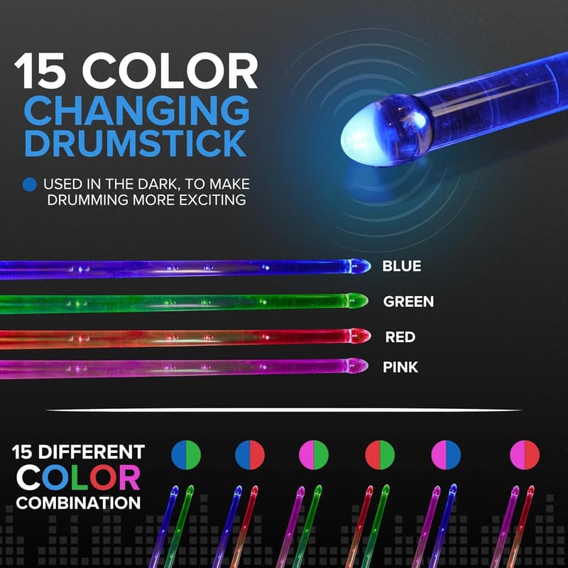 Rechargeable LED Light-Up Drumsticks - 15 Colors, Durable Design