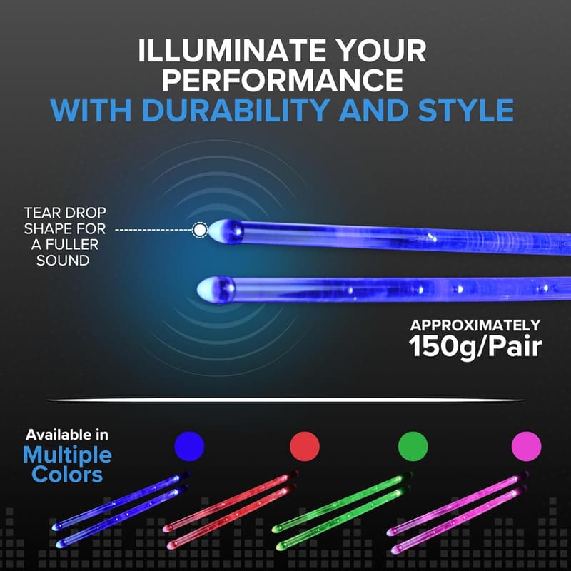 Rechargeable LED Light-Up Drumsticks - 15 Colors, Durable Design