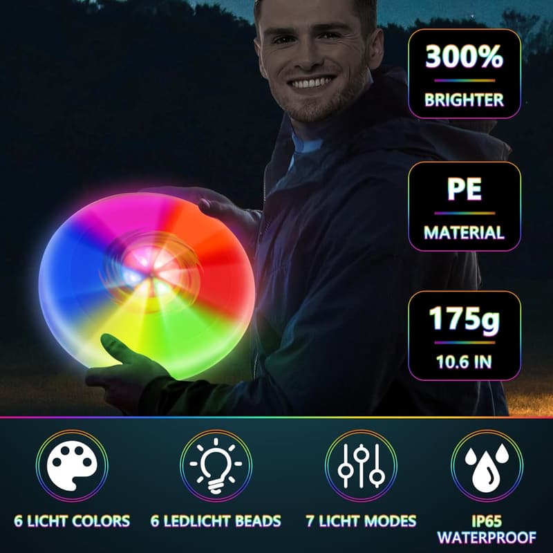 Colorful Light-Up Flying Disc - 7 Modes, 12h Battery, Ideal Gift for Outdoor Fun
