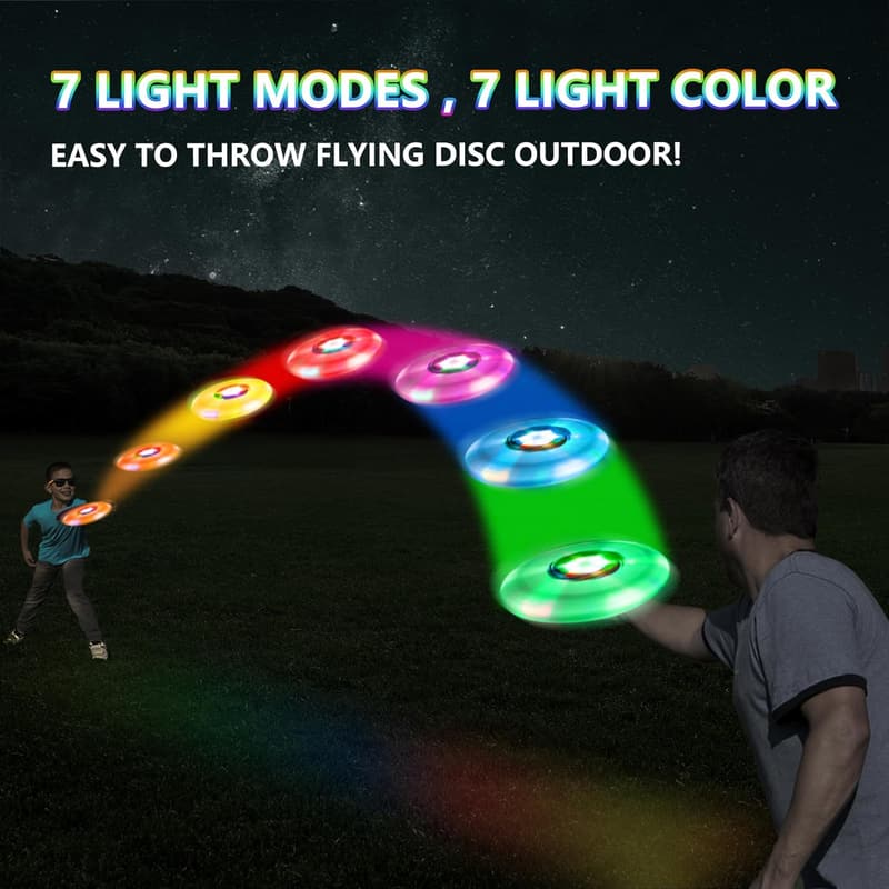 Colorful Light-Up Flying Disc - 7 Modes, 12h Battery, Ideal Gift for Outdoor Fun