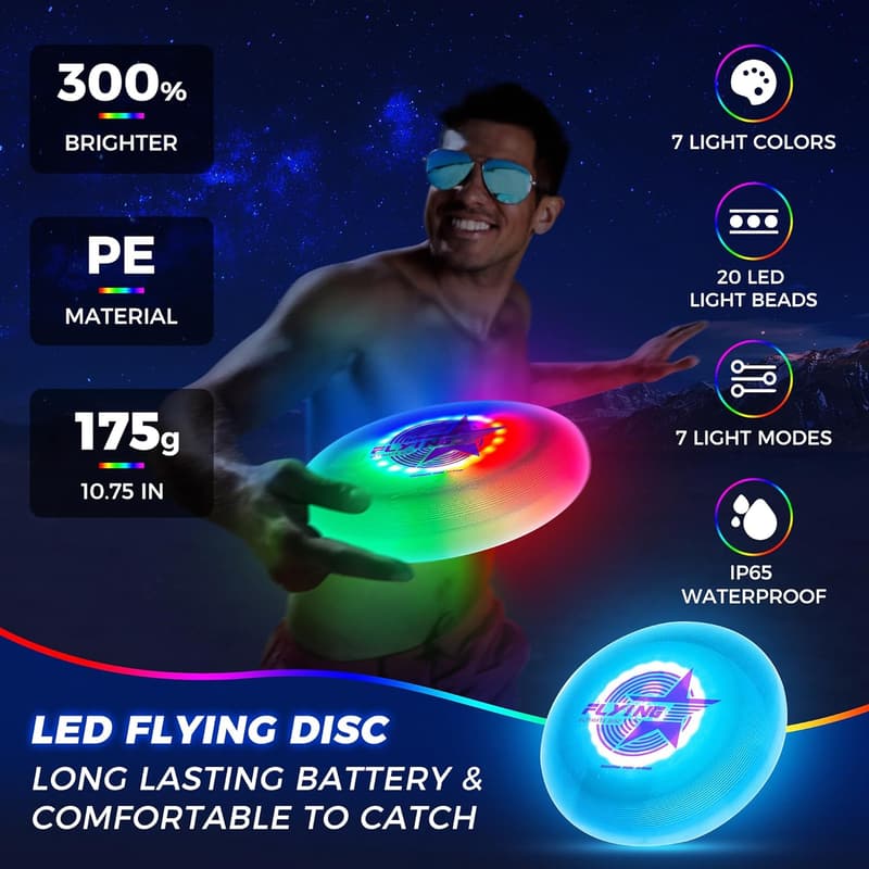 LED Glow Flying Disc - 7 Modes, Waterproof - Perfect for Birthdays