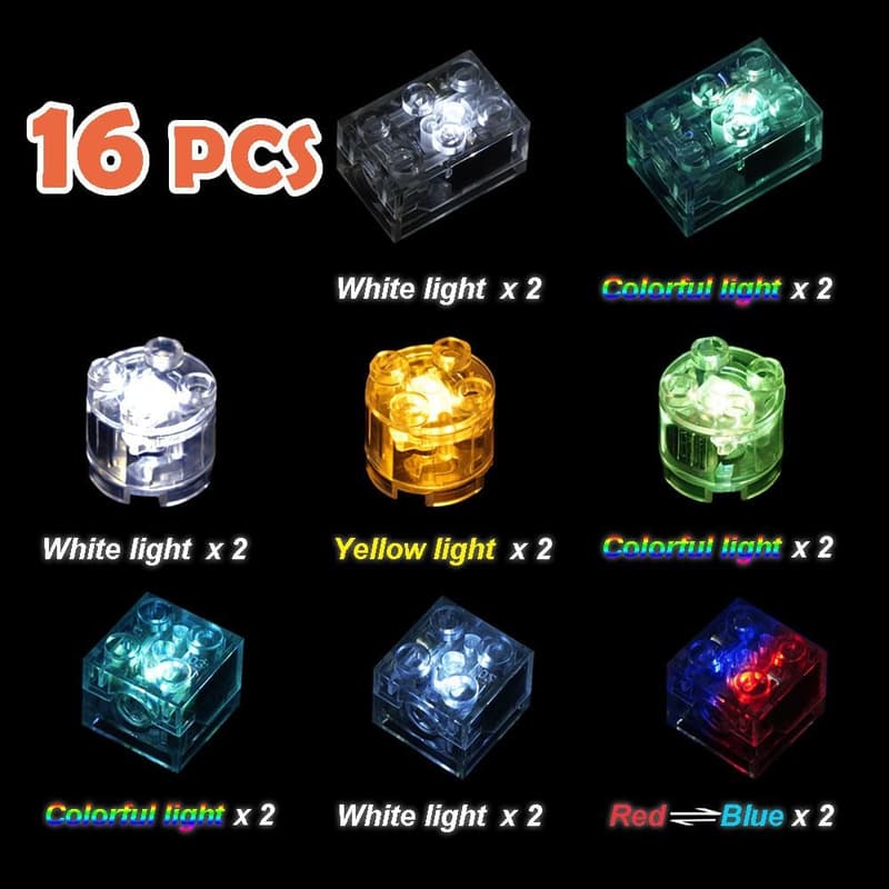 LED Light Up Kit for Building Blocks - 16pcs Transparent Set