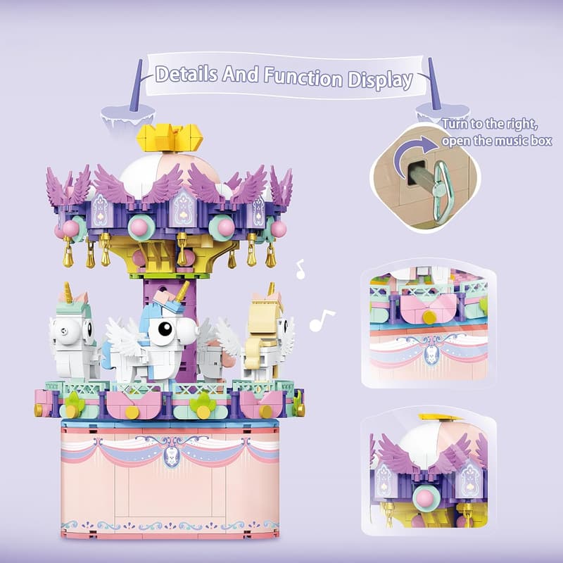 STEM Music Box Carousel Building Set for Ages 6-12, 874 Pcs