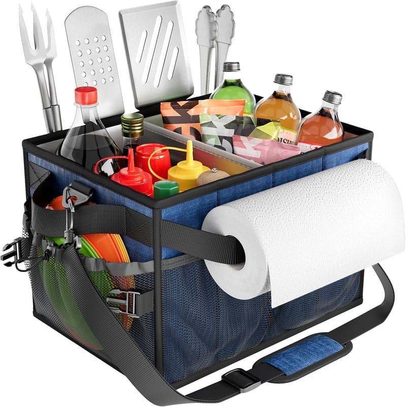 BBQ Organizer Caddy with Paper Towel Holder - Collapsible & Portable