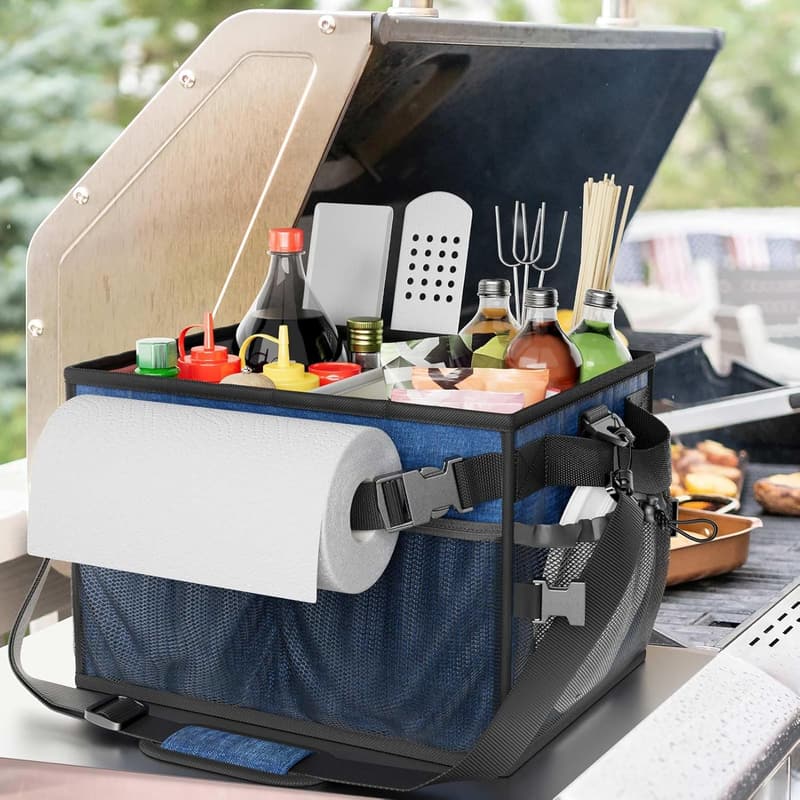 BBQ Organizer Caddy with Paper Towel Holder - Collapsible & Portable