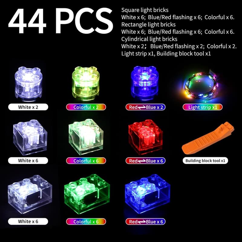 LED Light Kit for Building Bricks - 44 Pack Accessory Set