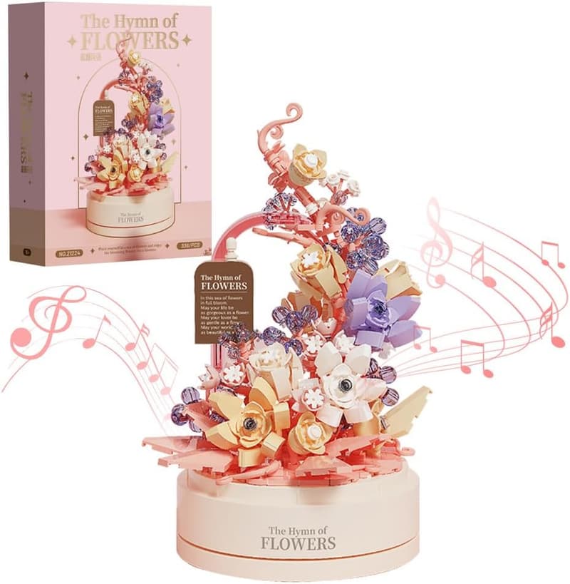 LED Flower Building Set with Music Box Base - 560PCS Gift for Girls 8+
