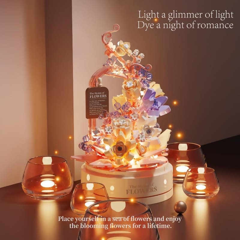 LED Flower Building Set with Music Box Base - 560PCS Gift for Girls 8+