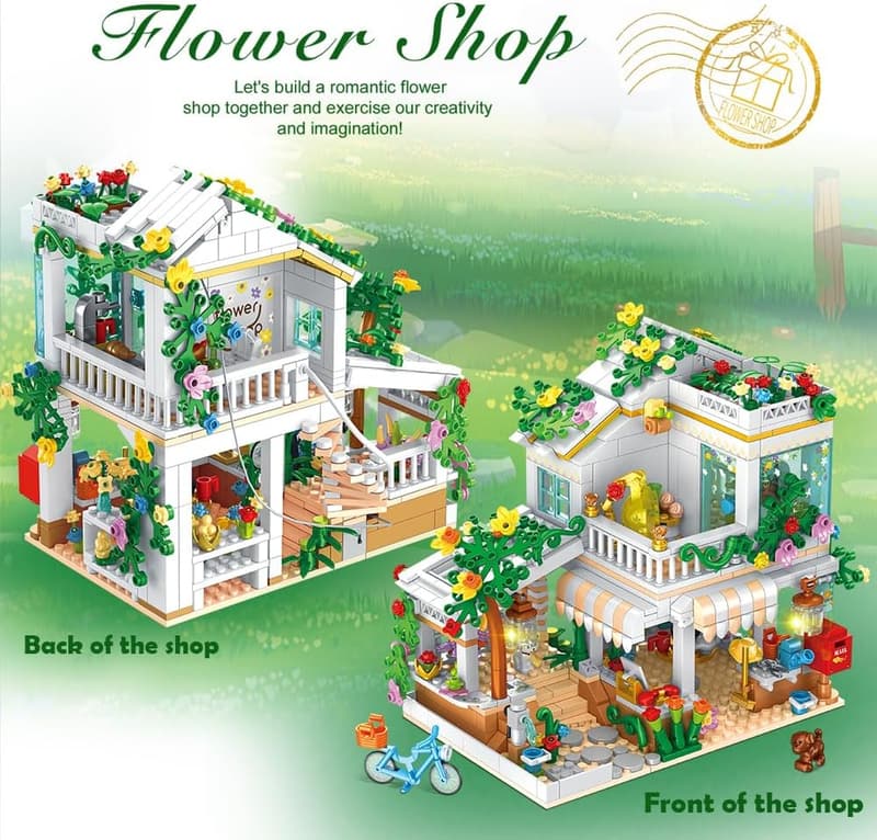 LED Light Flower Shop Building Blocks Set for Kids, 742 Pieces
