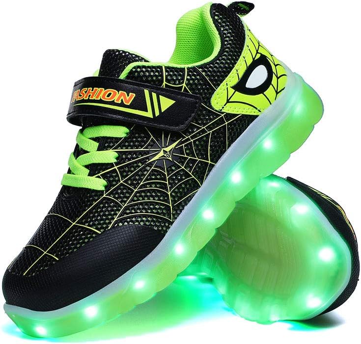 Kids' LED Flash Sneakers with Spider Upper - USB Rechargeable