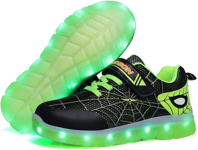 Kids' LED Flash Sneakers with Spider Upper - USB Rechargeable