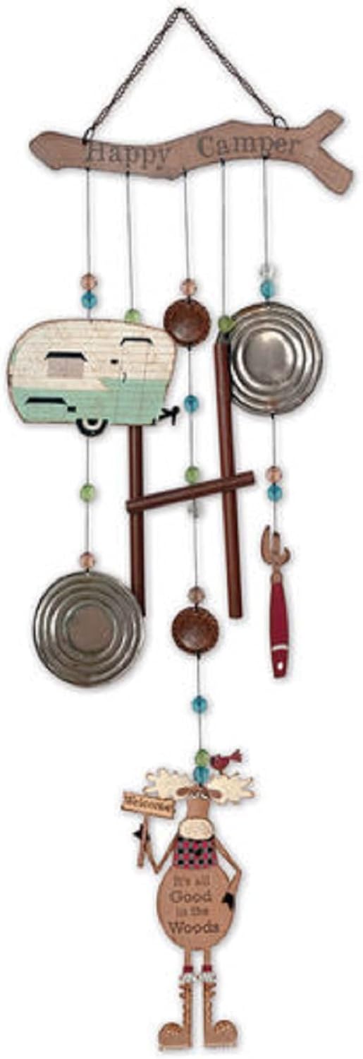 Happy Camper Moose 30-Inch Rustic Wind Chime for Outdoors