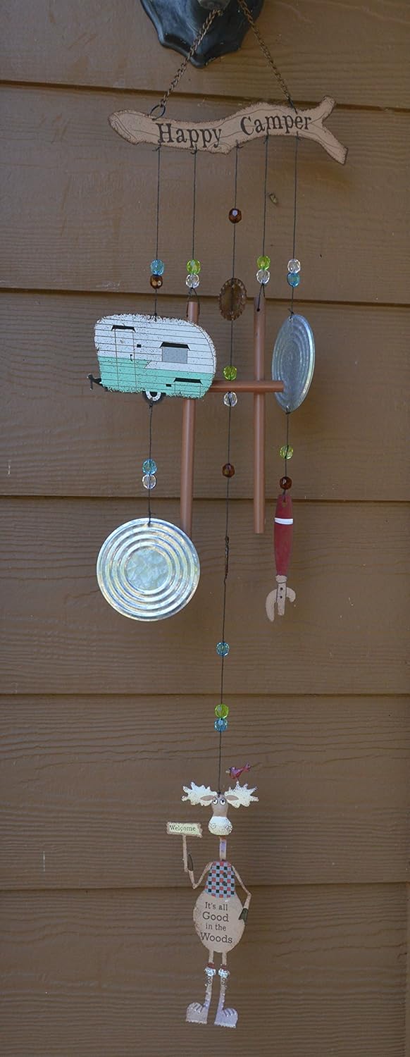 Happy Camper Moose 30-Inch Rustic Wind Chime for Outdoors