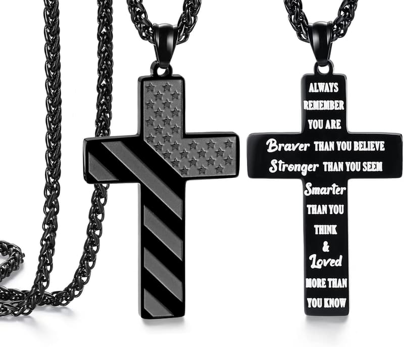 American Flag Cross Necklace for Men - Gift for Birthday/Graduation