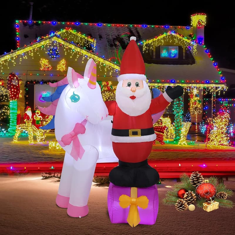 6FT Unicorn Inflatable Christmas Decoration with LED Lights
