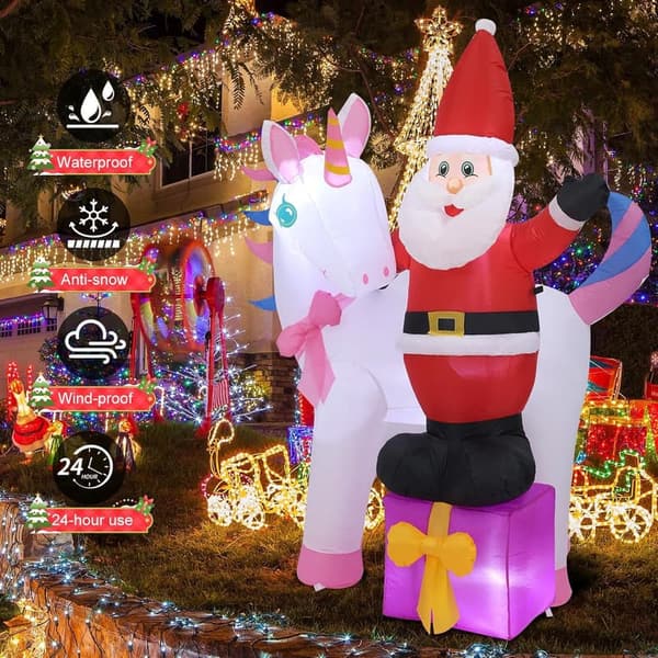 6FT Unicorn Inflatable Christmas Decoration with LED Lights