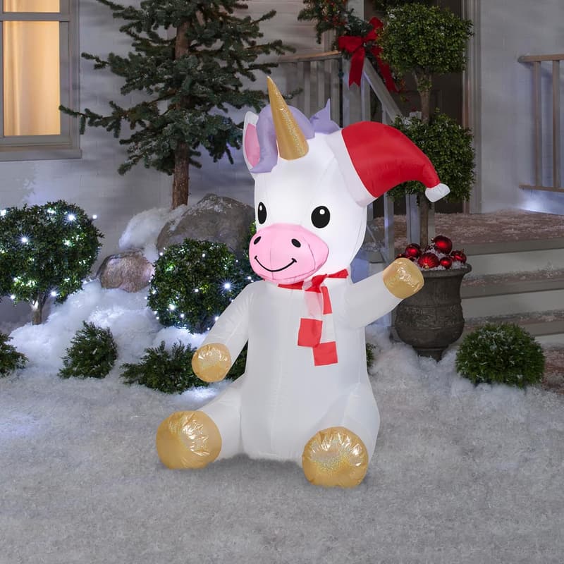 Christmas Inflatable Unicorn, 4.5 ft, Colorful Design