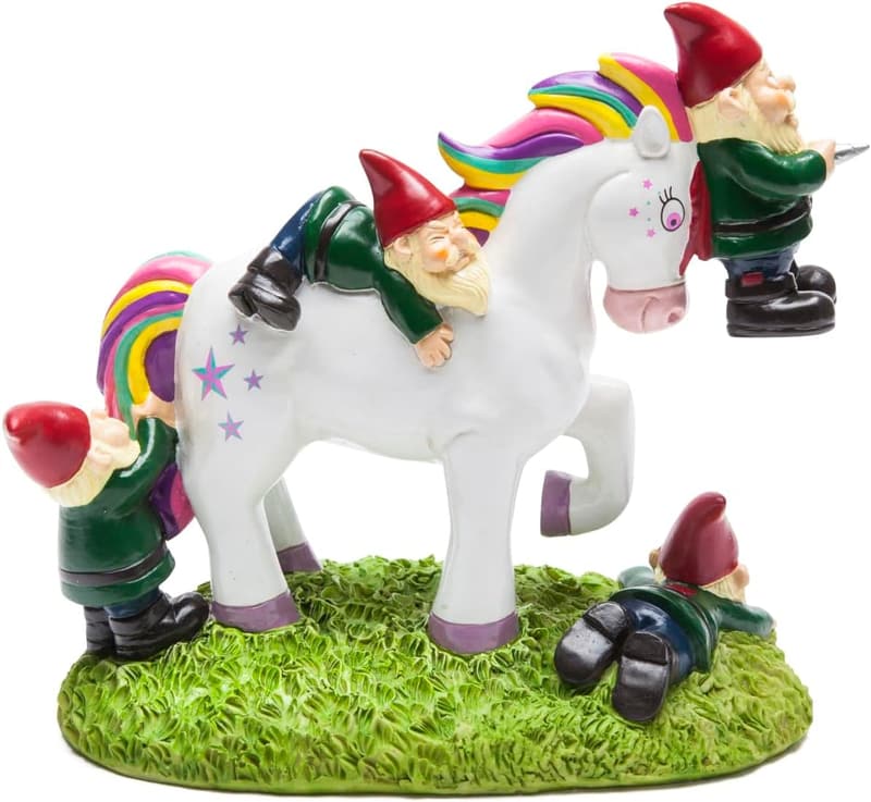 Funny Unicorn Attack Garden Gnome Statue - Outdoor Décor
