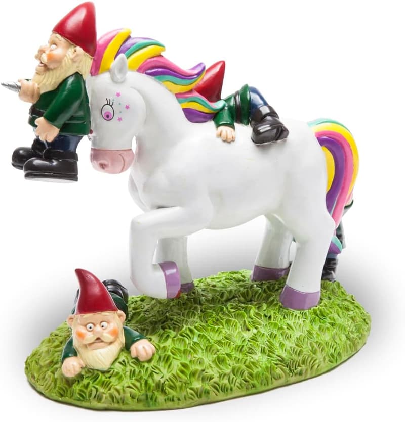 Funny Unicorn Attack Garden Gnome Statue - Outdoor Décor