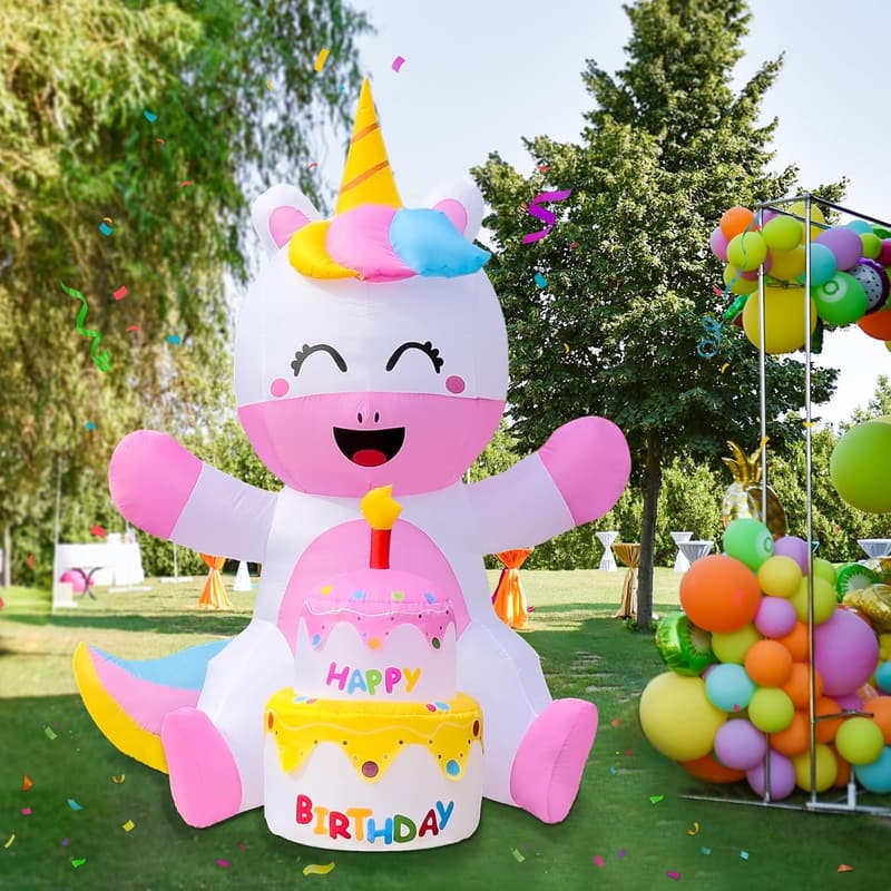Inflatable Unicorn Birthday Cake Decoration with LED Lights