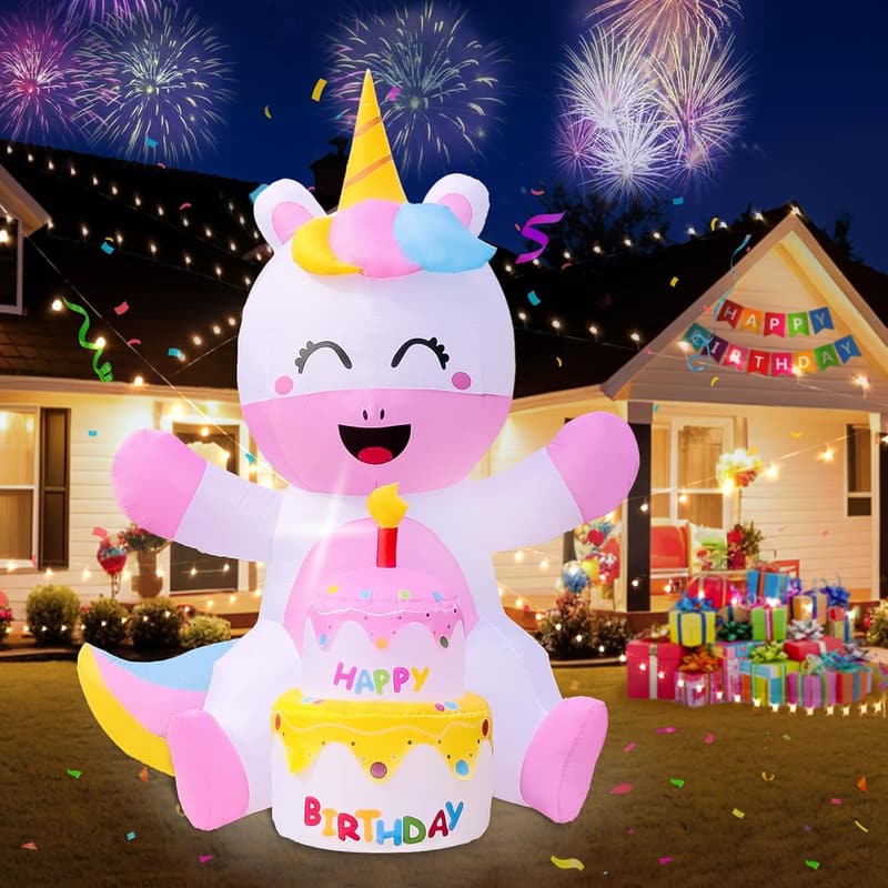 Inflatable Unicorn Birthday Cake Decoration with LED Lights