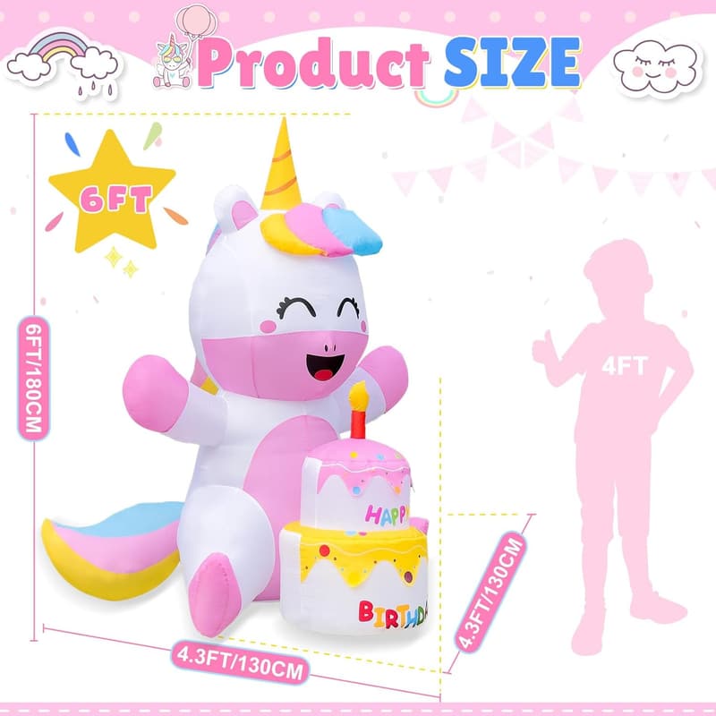 Inflatable Unicorn Birthday Cake Decoration with LED Lights