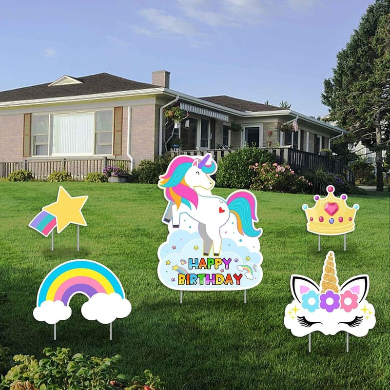 Unicorn Birthday Lawn Signs - 5PCS Outdoor Decorations