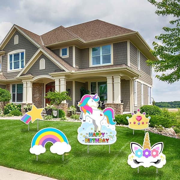 Unicorn Birthday Lawn Signs - 5PCS Outdoor Decorations