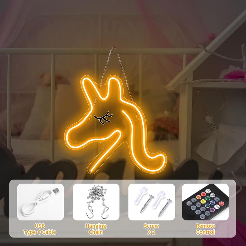 Unicorn LED Neon Sign with Remote - Colorful Wall Decor
