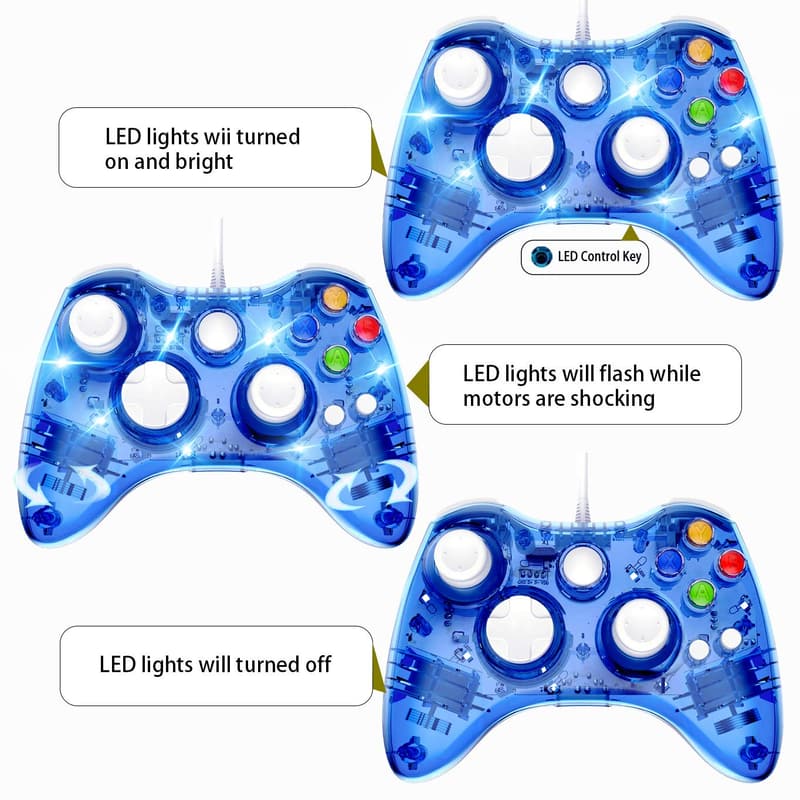 Wired Xbox 360 Controller with LED - Compatible with Xbox 360 & PC