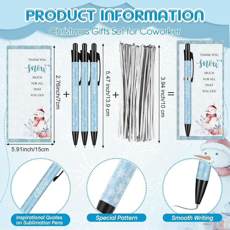 Employee Christmas Appreciation Gift Set: Snowman Pens & Cards