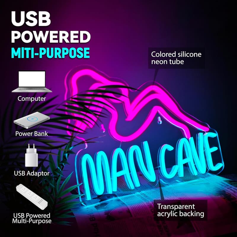 USB Powered Dimmable LED Neon Sign for Man Cave Decor