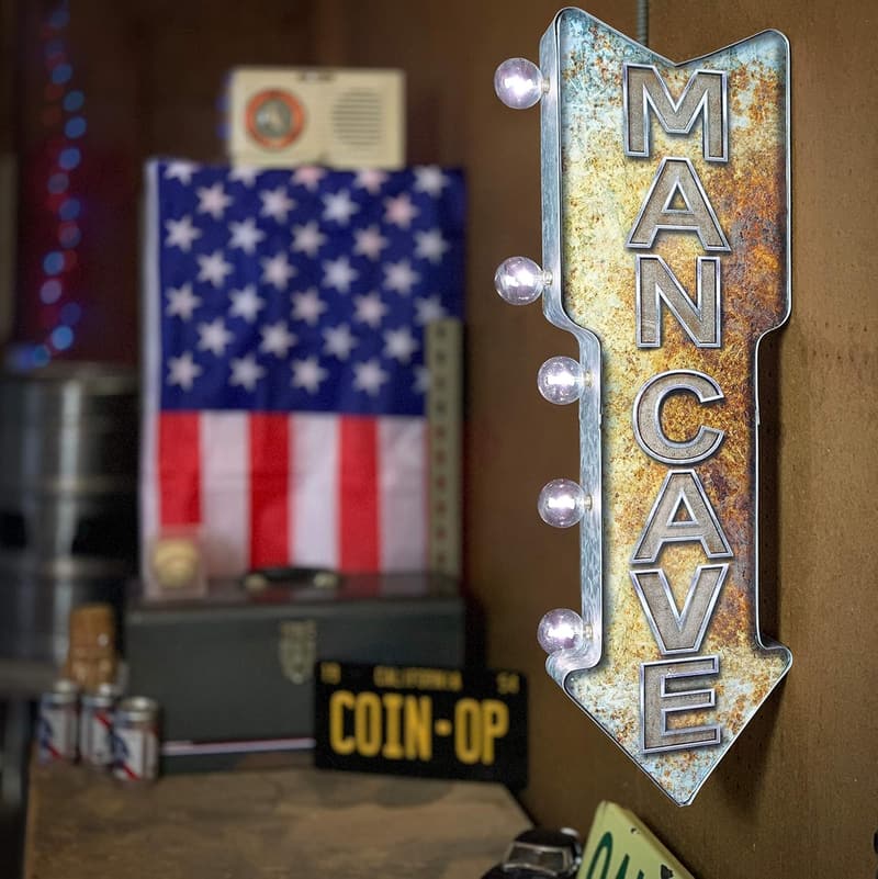 Man Cave Double-Sided LED Marquee Sign with Vintage Print