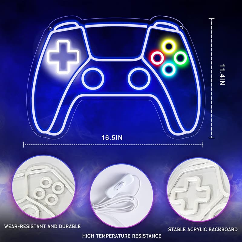Gamer Neon LED Sign – Gamepad Room Decor for Boys