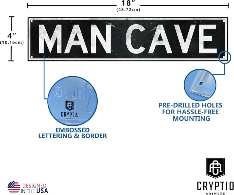 Man Cave Wall Sign - Vintage Embossed Aluminum Decor