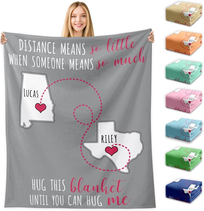 Long Distance Relationship Custom Throw Blanket for Couples