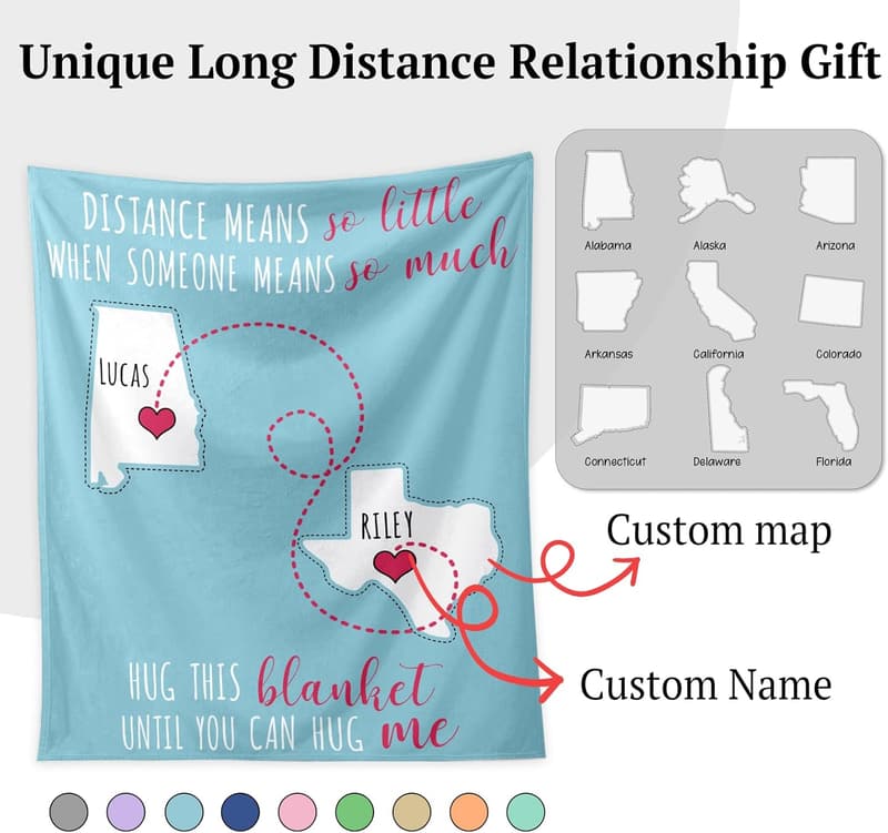 Long Distance Relationship Custom Throw Blanket for Couples