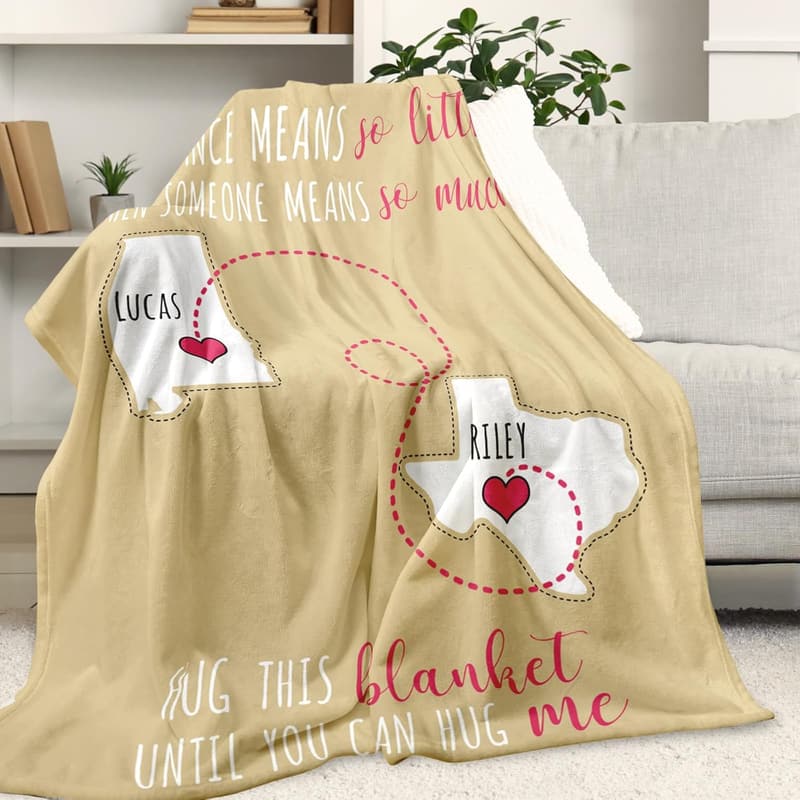 Long Distance Relationship Custom Throw Blanket for Couples
