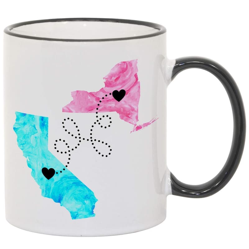 Long Distance State Mug with Custom Quote, 11oz or 15oz