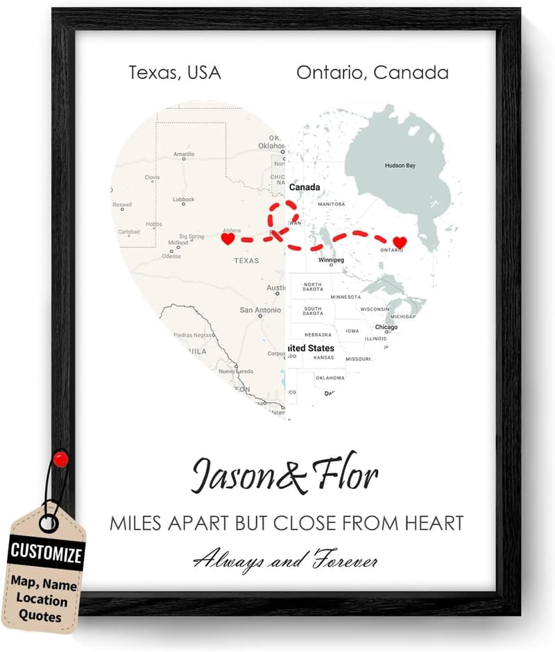 Anniversary Personalized Heart Map Print for Couples