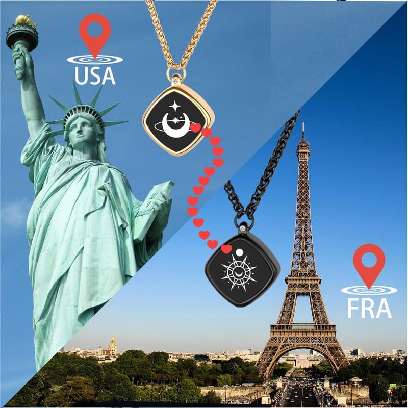 Long Distance Touch Necklace Set for Couples - Gold Signal & SOS