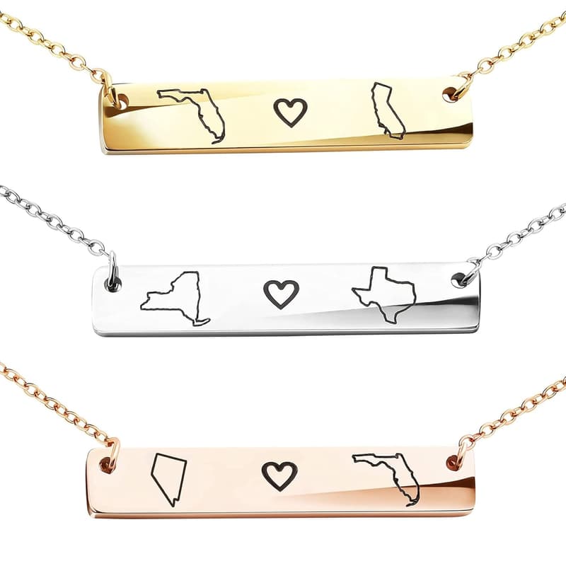 Long Distance State Necklace – Personalized Friendship Gift